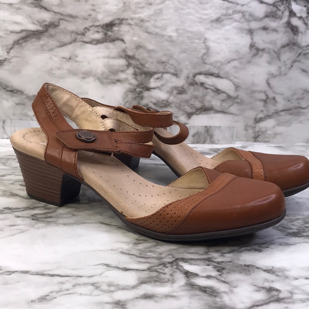 Clarks Valarie Rally Sandals Womens Sz 9 Brown Mahogany 2 Tone Block Heels - Picture 4 of 12